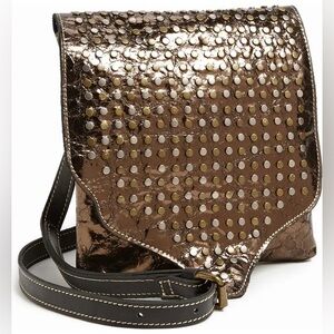Patricia Nash studded metallic bronze Italian leather crossbody